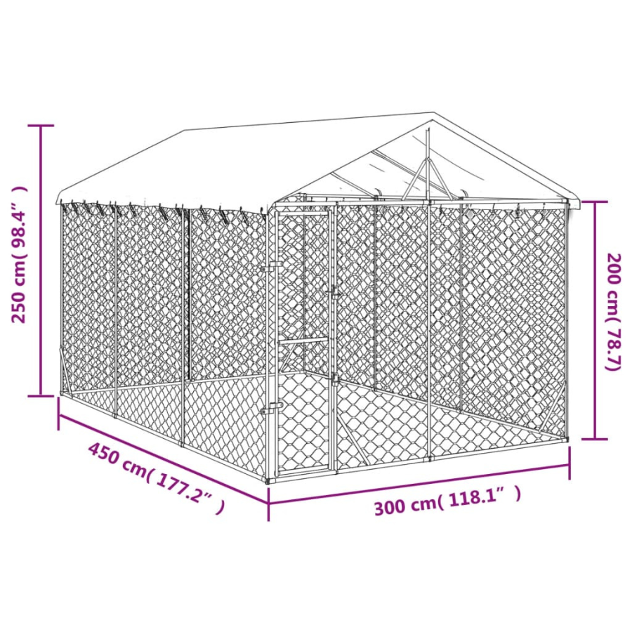 vidaXL Perrera de exterior con techo acero galvanizado plata 3x9x2,5 m, , large Imagen numero 10
